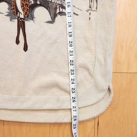 COLORTREE Paris M-L Red Barret Eiffel Tower Studs Decor Beige Sweater Top Tunic - Picture 10 of 16